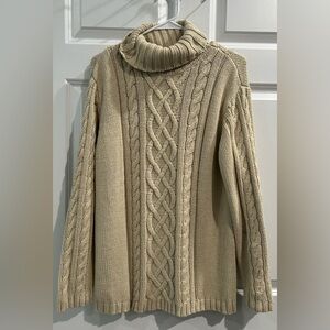 Talbots Cotton Blend Fisherman Sweater Size M Cowl Neck Cable Knit Cottage Boho